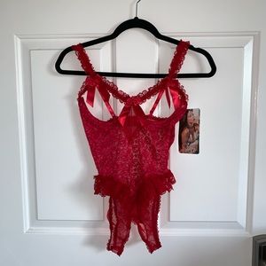 Shirley of Hollywood Red Lace Satin Bow Teddy